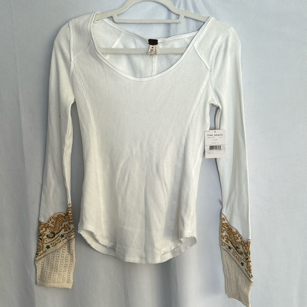 WE THE FREE Thermal Cream Henley Long Sleeve Top